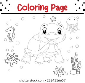 Vector Illustration Of Animal Coloring Page. turtle coloring page for kids.