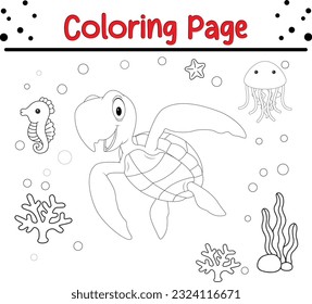 Página Ilustración Vectorial De Colores Animales. página de coloreo de tortugas para niños.