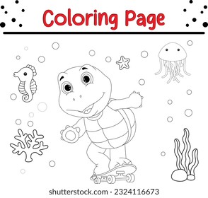 Vector Illustration Of Animal Coloring Page. turtle coloring page for kids.