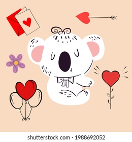 Vector illustration of an animal of different types among holiday items on an orange background