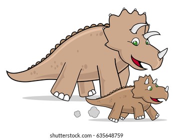 vector illustration animal dinosaurs mother triceratops and her baby