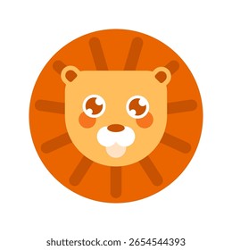 Vector illustration of an animal. The face of a lion. Flat art. Hand drawn. Suitable for children, animal themes, nurseries, zoos, animal shelters. Illustration in geometric style