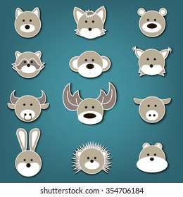 Vector illustration of animal face set