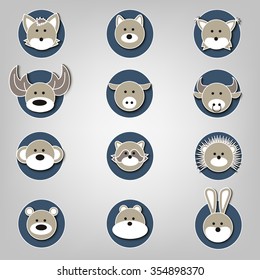 Vector illustration of animal face set
