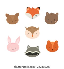 Vector illustration of animal face set.