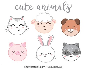 Vector illustration of animal faces.