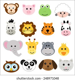 Vector Illustration Animal Faces Stock Vector (Royalty Free) 248971048 ...