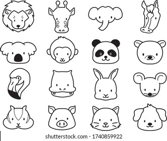 Vector Illustration Animal Faces Cute Cartoon Stock Vector (Royalty ...