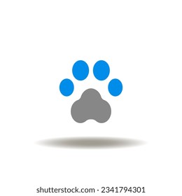 Vector illustration of animal footprint. Icon of pet care. Symbol of veterinary. Sign of pet shop or house.