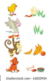 vector illustration, animal gastronomy, education concept, white background.