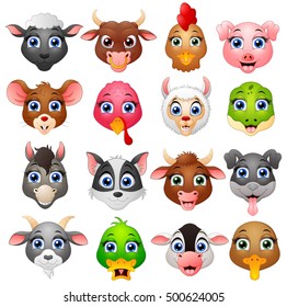 Vector illustration of Animal head cartoon collection set