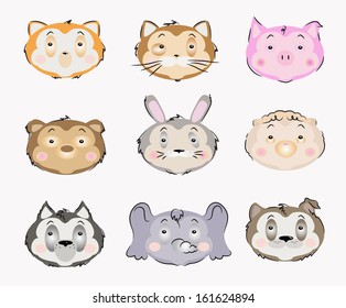 Vector illustration of animal icon faces. 