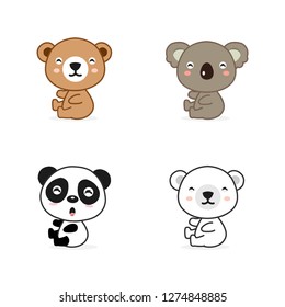 Vector illustration of animal including koala, panda, bear, polar bear.