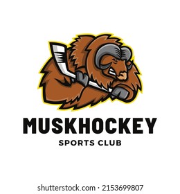 vector illustration of animal logo graphic, hokey stick, text. top view, perfect for sports business, company, social media and more