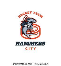 vector illustration of animal logo graphic, hokey stick, text. top view, perfect for sports business, company, social media and more