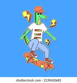 VECTOR ILLUSTRATION OF AN ANIMAL ON A SKATEBOARD, SLOGAN PRINT