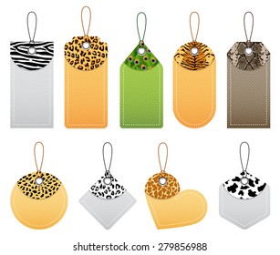 Vector illustration of animal patterns price tags. Used blending mode and transparency.