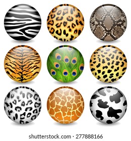 Vector illustration of animal patterns shiny buttons. Used blending modes.
