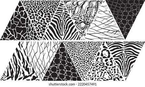 Vector illustration of animal patterns of wild animals on triangular surfaces