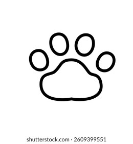 A vector illustration of an animal paw footprint in outlined style, isolated on a white background. Ideal for pet care, wildlife, veterinary, and nature-themed designs.