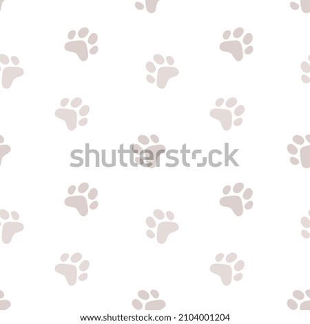 Vector illustration of animal paw print on white color background. Flat style design of seamless pattern with cat paw for web, site, banner, poster, card