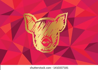 Vector Illustration of Animal Pig Icon with Red Polygon and Geometric. Graphic Design for Template, Layout, Background, Poster and More