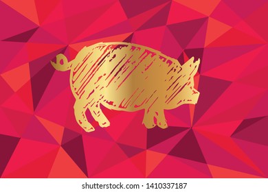 Vector Illustration of Animal Pig Icon with Red Polygon and Geometric. Graphic Design for Template, Layout, Background, Poster and More