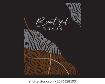 Vector illustration. Animal print design on dark background. Lovely print for t-shirt, Templates for celebration, ads, branding, banner, cover, label, poster, sales