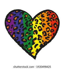 Vector Illustration Of A Animal Print Heart With Rainbow Colors