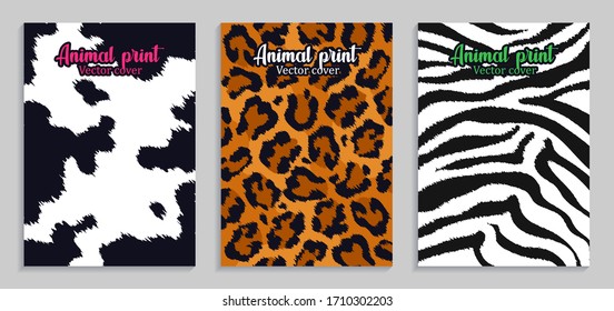 Vector illustration animal prints. leather and fur. Cow, leopard, zebra