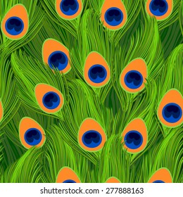 Vector illustration of animal seamless pattern- peacock. Solid colors used, no gradients.
