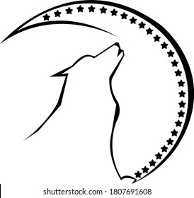 vector illustration animal silhouette black night wolf symbol tattoo art wood