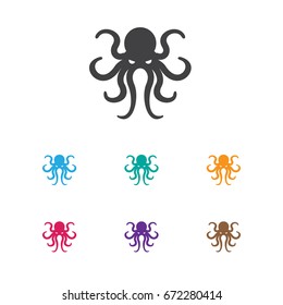 Vector Illustration Of Animal Symbol On Octopus Icon. Premium Quality Isolated Tentacle Element In Trendy Flat Style.
