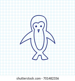 Vector Illustration Of Animal Symbol On Penguin Doodle. Premium Quality Isolated Polar Bird Element In Trendy Flat Style.