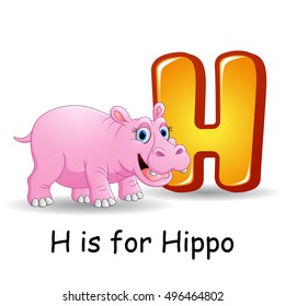 Vector illustration of  Animals alphabet: H is for Hippo 