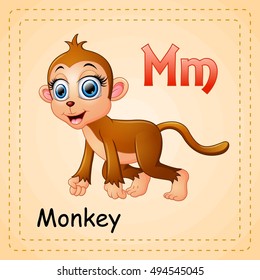 Vector illustration of  Animals alphabet: M is for Monkey 