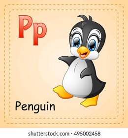 Vector illustration of  Animals alphabet: P is for Penguin 