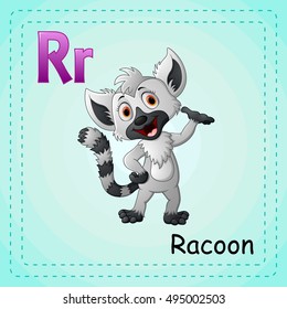 Vector illustration of  Animals alphabet: R is for Raccoon 