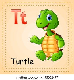 Vector illustration of  Animals alphabet: T is for Turtle 