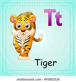 Vector illustration of  Animals alphabet: T is for Tiger 