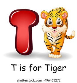 Vector illustration of  Animals alphabet: T is for Tiger 