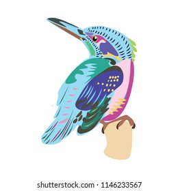 Vector illustration. Animals, the bird alcedo attiis in full growth. For decoration, packaging, prints on fabric, clothes, bags, illustrations, magazines, farm articles, agriculture, publications. 