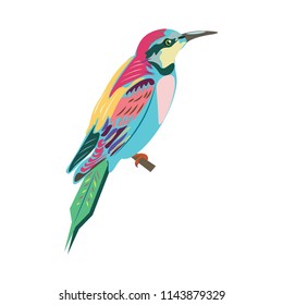 Vector illustration. Animals, bird merops apiaster. For decoration, packaging, prints on fabrics, clothes, bags, for illustrations of magazines, farm articles, agriculture and animal publications