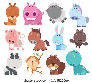 Vector illustration of Animals cartoons collection. funny animals. Cute animals