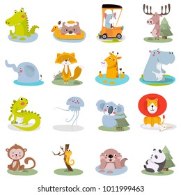 Vector illustration of animals. Cute Animal Vector illustration.Fun zoo. Illustration of cute