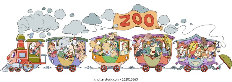 Vector illustration, animals going in vacation, cartoon concept, white background.