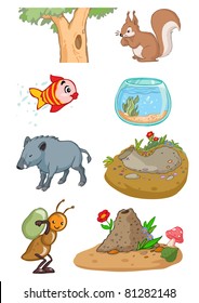 Vector illustration, animals habitat, cartoon concept, white background.