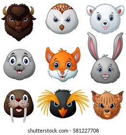 Vector illustration of Animals head cartoon collection