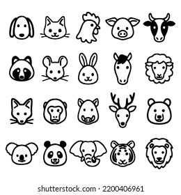 Vector illustration of animals head with line art type isolated on white background