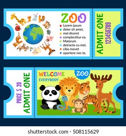 Vector illustration animals in the jungle. Ticket invitation.